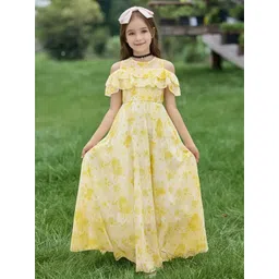 BAESD Girls Floral Print Cold-Shoulder Layered Georgette Maxi Dress-image-3