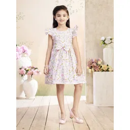 BAESD Girls Floral Print Flutter Sleeve Fit & Flare Dress-image-28