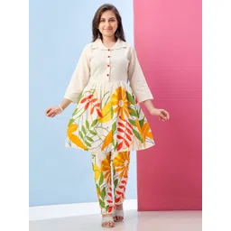 BAESD Girls Floral Print Khadi Cotton Kurta With Pants-image-44