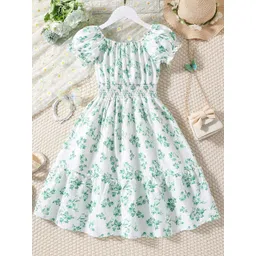 BAESD Girls Floral Print Puff Sleeves Fit and Flare Dress-image-3