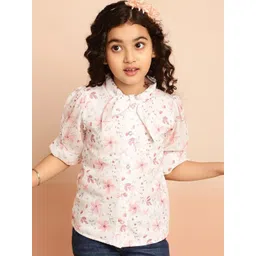 BAESD Girls Floral Print Puff Sleeves Georgette Shirt Style Top-image-42