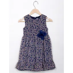 BAESD Girls Floral Print Round Neck Bow Detail Cotton A-Line Dress-image-12
