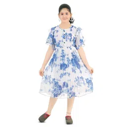 BAESD Girls Floral Print Round Neck Flutter Sleeve Accordion Pleats Fit & Flare Dress-image-25