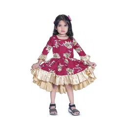 BAESD Girls Floral Print Round Neck Three-Quarter Bell Sleeves Fit & Flare Dress-image-34