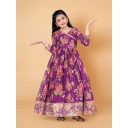 BAESD Girls Floral Print V-Neck Three-Quarter Sleeves Maxi Dress-image-43