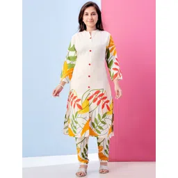 BAESD Girls Floral Printed A-Line Pure Cotton Kurta With Trousers-picture-44
