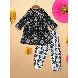 BAESD Girls Floral Printed Angrakha Gotta Patti Pure Cotton A-Line Kurti With Salwar-picture-20