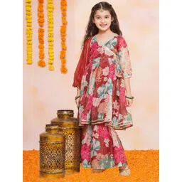 BAESD Girls Floral Printed Angrakha Kurta with Sharara & With Dupatta-picture-24
