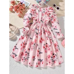 BAESD Girls Floral Printed Bell Sleeve Ruffled Fit & Flare Dress-picture-46