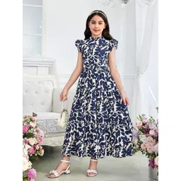 BAESD Girls Floral Printed Belted Flutter Sleeve Fit & Flare Maxi Dress-picture-30