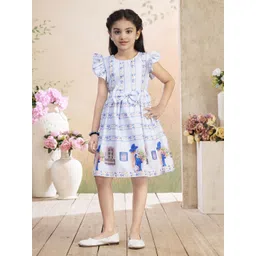 BAESD Girls Floral Printed Bow Flutter Sleeve A-Line Dress-picture-23