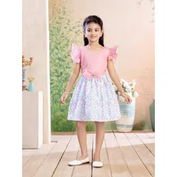 BAESD Girls Floral Printed Bow Flutter Sleeve Fit & Flare Dress-picture-22