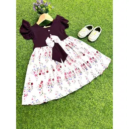 BAESD Girls Floral Printed Bow Round Neck Fit & Flare Dress-picture-20