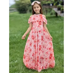 BAESD Girls Floral Printed Cold-Shoulder Layered Georgette Maxi Dress-picture-45