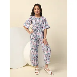 BAESD Girls Floral Printed Flared Sleeves Jumpsuit With Belt-picture-12