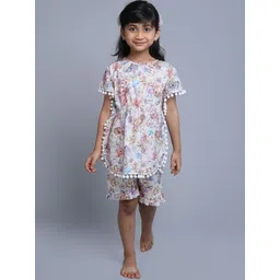 BAESD Girls Floral Printed kaftan Pure Cotton Top & Shorts-picture-15
