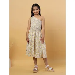 BAESD Girls Floral Printed One Shoulder Fit & Flare Dress-picture-55