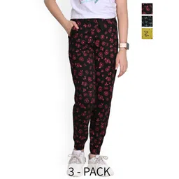 BAESD Girls Floral Printed Pack Of 3 Pure Cotton Joggers-picture-20