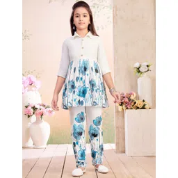 BAESD Girls Floral Printed Panelled Pure Cotton Kurti with Trousers-picture-51