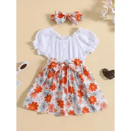 BAESD Girls Floral Printed Puff Sleeves Bow Detailed Fit & Flare Dress-picture-31