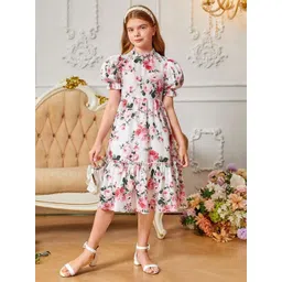 BAESD Girls Floral Printed Puff Sleeves Fit & Flare Dress-picture-21