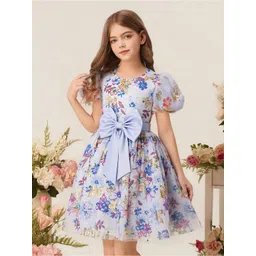 BAESD Girls Floral Printed Puff Sleeves Fit & Flare Dress With Bow-picture-34