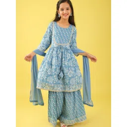 BAESD Girls Floral Printed Pure Cotton A-Line Kurta With Palazzo & Dupatta-picture-29