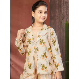 BAESD Girls Floral Printed Pure Cotton Top, Coat With Trouser image 2