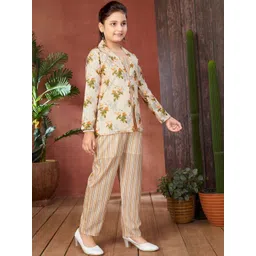 BAESD Girls Floral Printed Pure Cotton Top, Coat With Trouser image 3