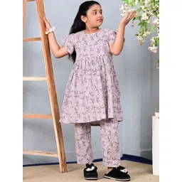 BAESD Girls Floral Printed Regular Pure Cotton Top with Pyjamas-picture-16