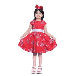 BAESD Girls Floral Printed Round Neck Flared Cap Sleeves Fit & Flare Dress-picture-21