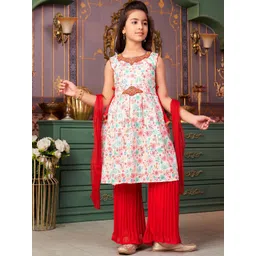 BAESD Girls Floral Printed Round Neck Thread Work A-Line Kurta WithPalazzos & Dupatta-picture-55