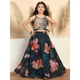 BAESD Girls Floral Printed Sequinned Organza Ready to Wear Lehenga & Blouse-picture-31
