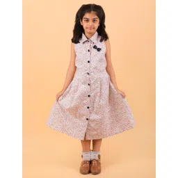 BAESD Girls Floral Printed Shirt Collar Sleeveless Bow Cotton A-Line Midi Dress-picture-32
