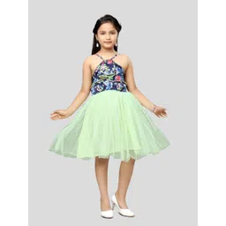 BAESD Girls Floral Printed Shoulder Straps Net Fit & Flare Dress-picture-16