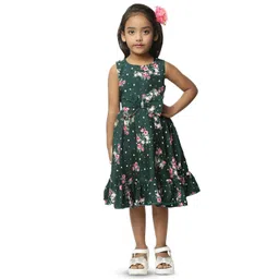 BAESD Girls Floral Printed Sleeveless Tiered & Bow Detail Fit & Flare Dress-picture-14