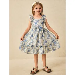 BAESD Girls Floral Printed Square Neck Flutter Sleeves Bow Detail Fit and Flare Dress-picture-16