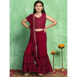 BAESD Girls Floral Printed Sweetheart neck Top With Sharara & Dupatta-picture-34