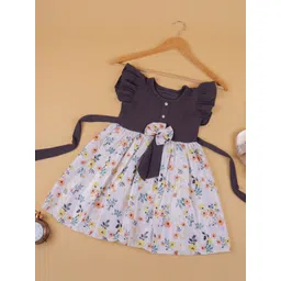 BAESD Girls Floral Printed Tie Up & Bow Satin Fit & Flare Dress-picture-28