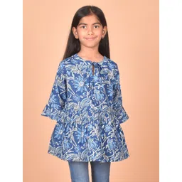 BAESD Girls Floral Printed Tie-Up Neck Bell Sleeve Cotton A-Line Top-picture-36