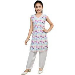 BAESD Girls Floral Printed V-Neck Straight Kurta With Trousers-picture-21
