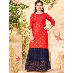 BAESD Girls Floral Woven Design Sequins Cotton Straight Kurta-picture-39