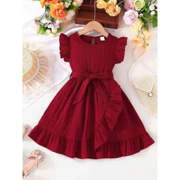 BAESD Girls Flutter Sleeve Ruffled Cotton Fit & Flare Dress With Tie-Up Belt-picture-28