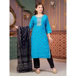 BAESD Girls Foil Print Embroidered Straight Kurta-picture-51