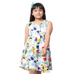 BAESD Girls Geometric Printed Sleeveless Crepe A-line Dress-picture-29