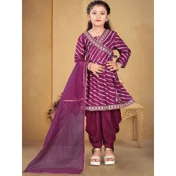 BAESD Girls Leheriya Embroidered Angrakha Sequinned Kurta with Dhoti Pants & With Dupatta-picture-10