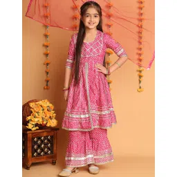 BAESD Girls Leheriya Striped Cotton Kurta & Sharara With Dupatta-picture-53