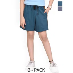 BAESD Girls Pack Of 2 Colourblocked High-Rise Cotton Shorts-picture-23