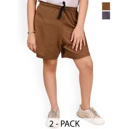 BAESD Girls Pack Of 2 Cotton Solid Regular Bermuda Shorts-picture-13