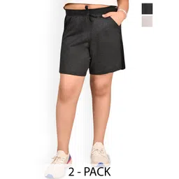 BAESD Girls Pack Of 2 Cotton Solid Regular Bermuda Shorts image 1